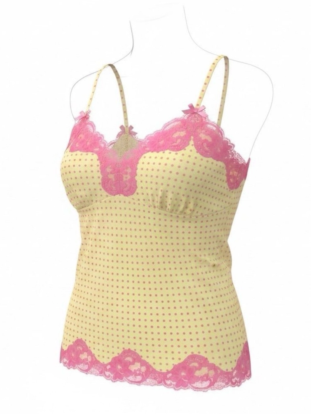 Gold Hawk Silk Yellow Polka Dot Lace Trim Camisole